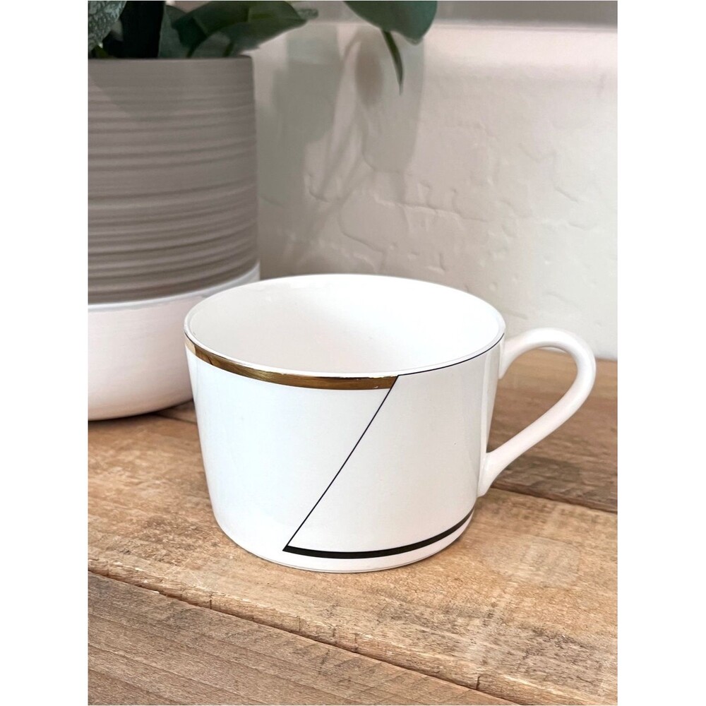 Mikasa HL602 Geometry Gold Bone China Coffee Tea Cup White Geometric Trim